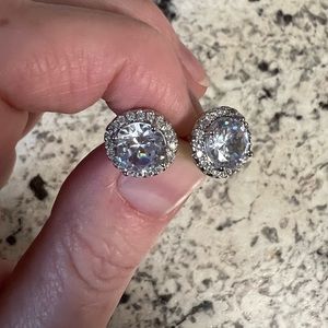 Faux diamond halo earrings. Sterling silver. NWT